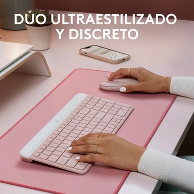 Combo teclado y mouse inalámbrico Logitech MK470 Slim Rosado - 2