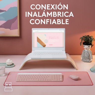 Combo teclado y mouse inalámbrico Logitech MK470 Slim Rosado - 3
