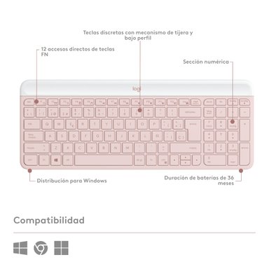 Combo teclado y mouse inalámbrico Logitech MK470 Slim Rosado - 5