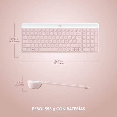 Combo teclado y mouse inalámbrico Logitech MK470 Slim Rosado - 7