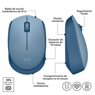 MOUSE INALÁMBRICO LOGITECH M170 BLUE GRAY - 6