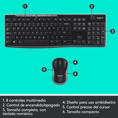Combo teclado y mouse inalámbricos MK270 Negro - 5