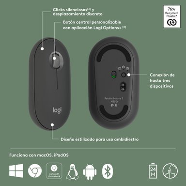 MOUSE INALÁMBRICO LOGITECH PEBBLE 2 M350S BLUETOOTH WIRELESS GRAPHITE - 5