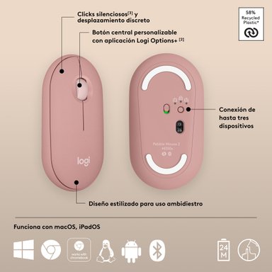 Mouse Inalámbrico Bluetooth Logitech Pebble 2 M350S Rose - 5
