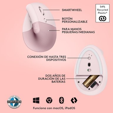 Mouse ergonómico vertical Logitech Lift Rosado - 4