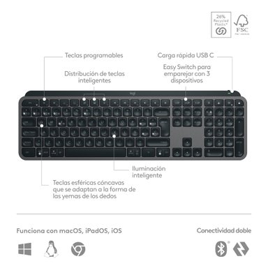 Teclado inalámbrico Bluethooth Logitech MX Keys S USB-C Negro - 4