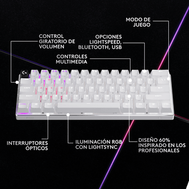 TECLADO LOGITECH PRO X 60 LIGHTSPEED BT/ÓPTICO/65 HRS/RGB WHITE - 3
