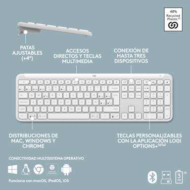 TECLADO LOGITECH SLIM SILENT K950 WIRELESS  BOLT/BLUETOOTH SP WHITE - 9