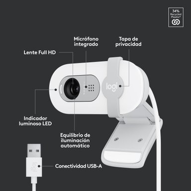 Cámara Web Logitech Brio 100 FHD 1080P Blanco - 6