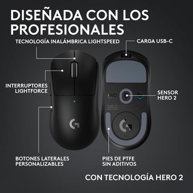 Mouse Inalámbrico Logitech G PRO X SUPERLIGHT 2C LIGHTSPEED Negro - 4