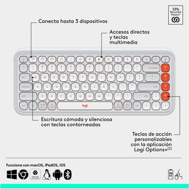 Combo teclado y mouse Logitech POP Icon Blanco - 6