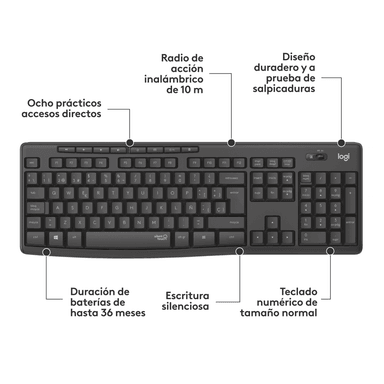 Combo teclado y Mouse silencioso inalámbrico Logitech MK295 Negro - 3