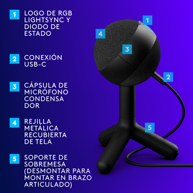 Micrófono Yeti Orb con condensador RGB para juegos Negro - 4