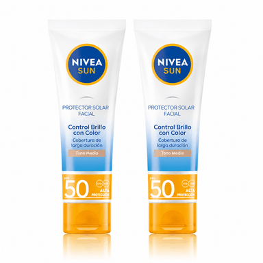 PACK X2 NIVEA SUN PROTECTOR SOLAR FACIAL CONTROL BRILLO CON COLOR FPS50 50ML - TONO MEDIO - 1