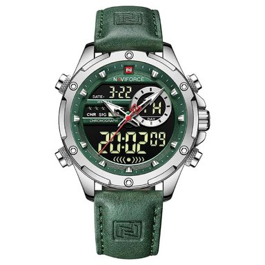RELOJ NAVIFORCE HOMBRE ANÁLOGO NAV-87 PLATEADO CORREA VERDE ACERO CUERO