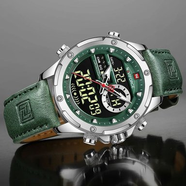 RELOJ NAVIFORCE HOMBRE ANÁLOGO NAV-87 PLATEADO CORREA VERDE ACERO CUERO - 2