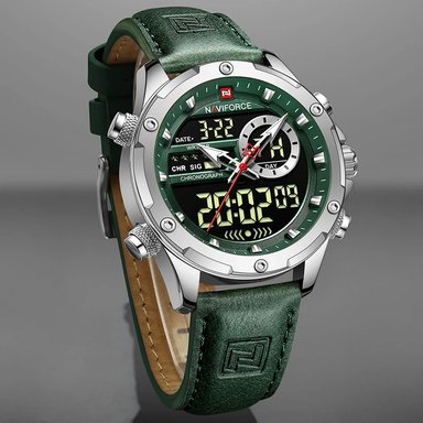 RELOJ NAVIFORCE HOMBRE ANÁLOGO NAV-87 PLATEADO CORREA VERDE ACERO CUERO - 3