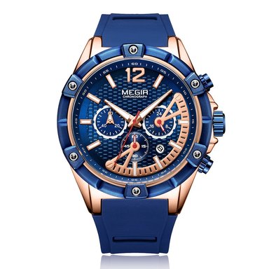 RELOJ MEGIR HOMBRE ANÁLOGO MEG-7 CORREA AZUL SILICONA