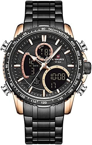 RELOJ NAVIFORCE HOMBRE DIGITAL NEGRO ORO ROSA NAV-55 ACERO