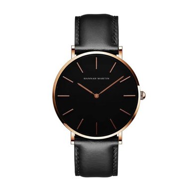 RELOJ HANNAH MARTIN HOMBRE ANÁLOGO HAN-12 ORO ROSA NEGRO ACERO CUERO