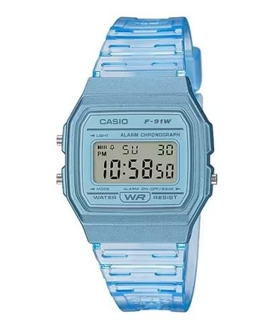 RELOJ CASIO MUJER DIGITAL CELESTE F-91WS-2D