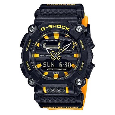 RELOJ HOMBRE ANÁLOGO NEGRO AMARILLO GA-900A-1A9 RESINA