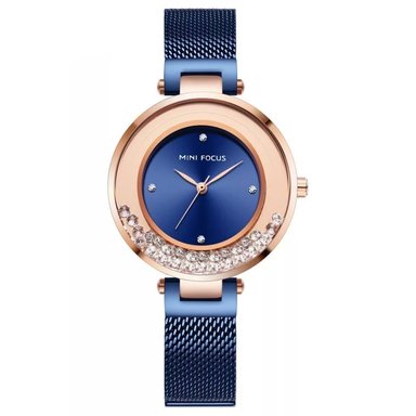 RELOJ MINI FOCUS MUJER ANÁLOGO ORO ROSA AZUL MIN-M-14 ACERO