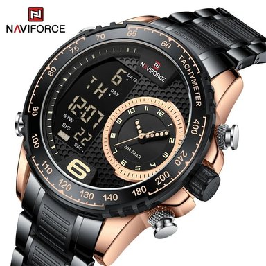 RELOJ NAVIFORCE HOMBRE DIGITAL NF9199S NEGRO ORO ROSA NAV-112 ACERO INOXIDABLE