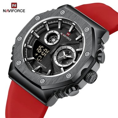 RELOJ NAVIFORCE HOMBRE DIGITAL NF9216T-SBY CORREA ROJA NAV-98 ACERO SILICONA