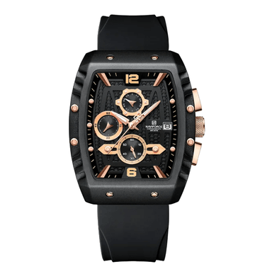 RELOJ NAVIFORCE HOMBRE ANÁLOGO 8025 ORO ROSA CORREA NEGRO NAV-122 SILICONA