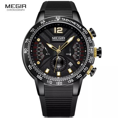 RELOJ MEGIR HOMBRE ANÁLOGO NEGRO MEG-13 ACERO SILICONA