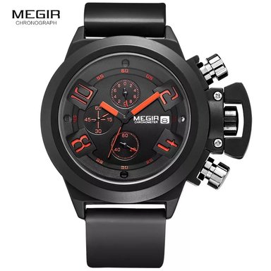RELOJ MEGIR HOMBRE ANÁLOGO NEGRO MEG-18 ACERO SILICONA