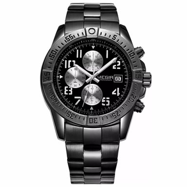 RELOJ MEGIR HOMBRE ANÁLOGO NEGRO MEG-50 ACERO