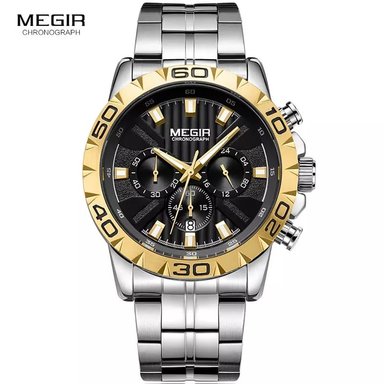 RELOJ MEGIR HOMBRE ANÁLOGO PLATEADO DORADO MEG-51 ACERO