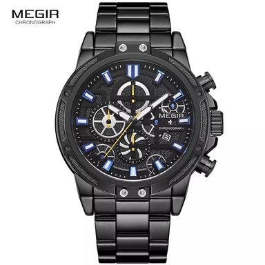 RELOJ MEGIR HOMBRE ANÁLOGO NEGRO MEG-52 ACERO