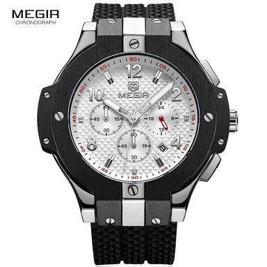 RELOJ MEGIR HOMBRE ANÁLOGO NEGRO PLATEADO MEG-63 SILICONA
