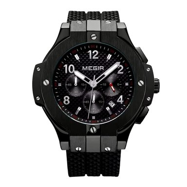 RELOJ MEGIR HOMBRE ANÁLOGO CORREA NEGRO MEG-64 ACERO SILICONA
