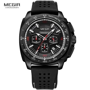RELOJ MEGIR HOMBRE ANÁLOGO CORREA NEGRO MEG-66 ACERO SILICONA