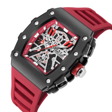RELOJ MEGIR HOMBRE ANÁLOGO RECTANGULAR CORREA NARANJA MEG-72 SILICONA - 2