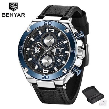 RELOJ BENYAR HOMBRE ANÁLOGO AZUL NEGRO BEN-5 CUERO