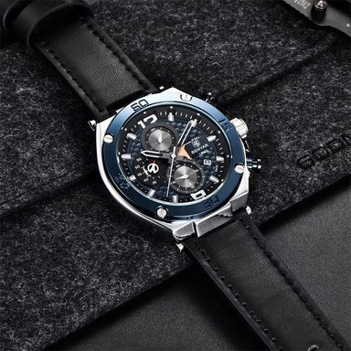 RELOJ BENYAR HOMBRE ANÁLOGO AZUL NEGRO BEN-5 CUERO - 3