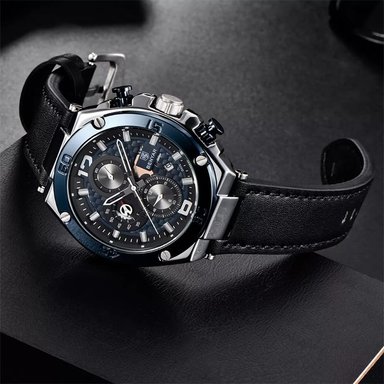 RELOJ BENYAR HOMBRE ANÁLOGO AZUL NEGRO BEN-5 CUERO - 4