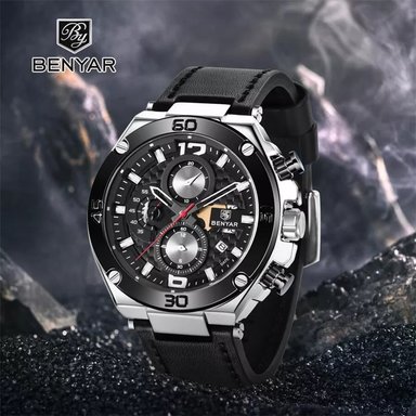 RELOJ BENYAR HOMBRE ANÁLOGO NEGRO BEN-4 CUERO - 3