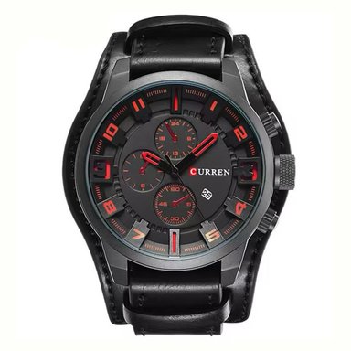 RELOJ CURREN CUERO NEGRO CON DETALLES ROJOS CUR-2