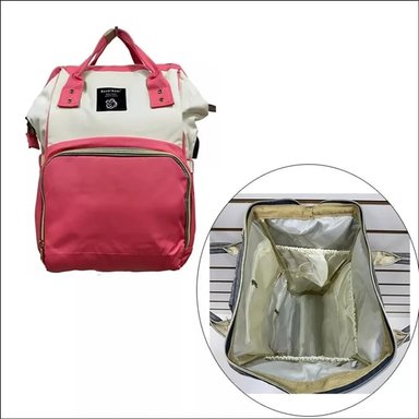 MOCHILA PAÑALERA PARA BEBES MULTIFUNCIONAL -CORAL / CREMA