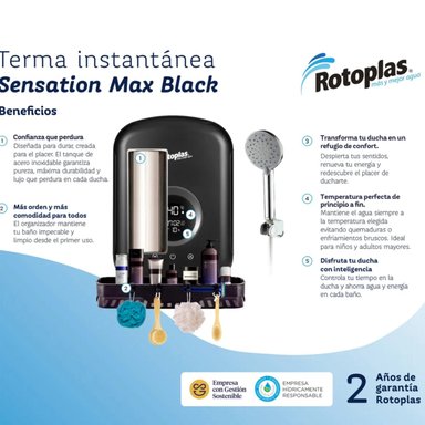RAPIDUCHA ELECTRICA ROTOPLAS SENSATION MAX BLACK 5500W USO DOMESTICO - 2