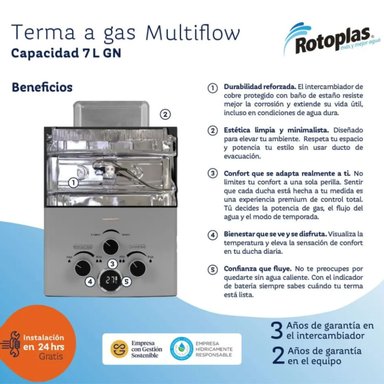TERMA A GAS ROTOPLAS MULTIFLOW 7 LITROS GN DISENO COMPACTO - 5