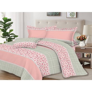 JUEGO DE SÁBANAS ALGODÓN 2PLAZAS 4 PIEZAS 2000 HILOS ROSA VERDE