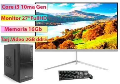 COMPUTADORA INTEL INTEL CORE I3 16GB CORE I3-10100F MONITOR 27 FULL HD T-VIDEO 2GB SSD 480GB - 1