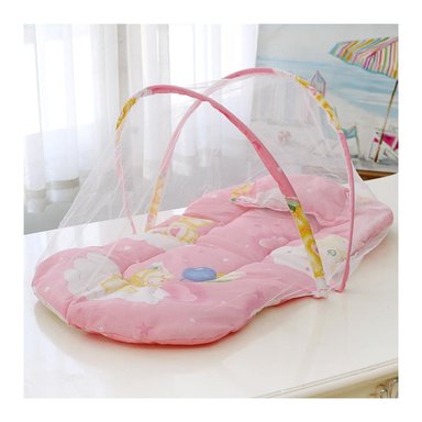 CUNA ROSADO MOSQUITERO CON COLCHÓN